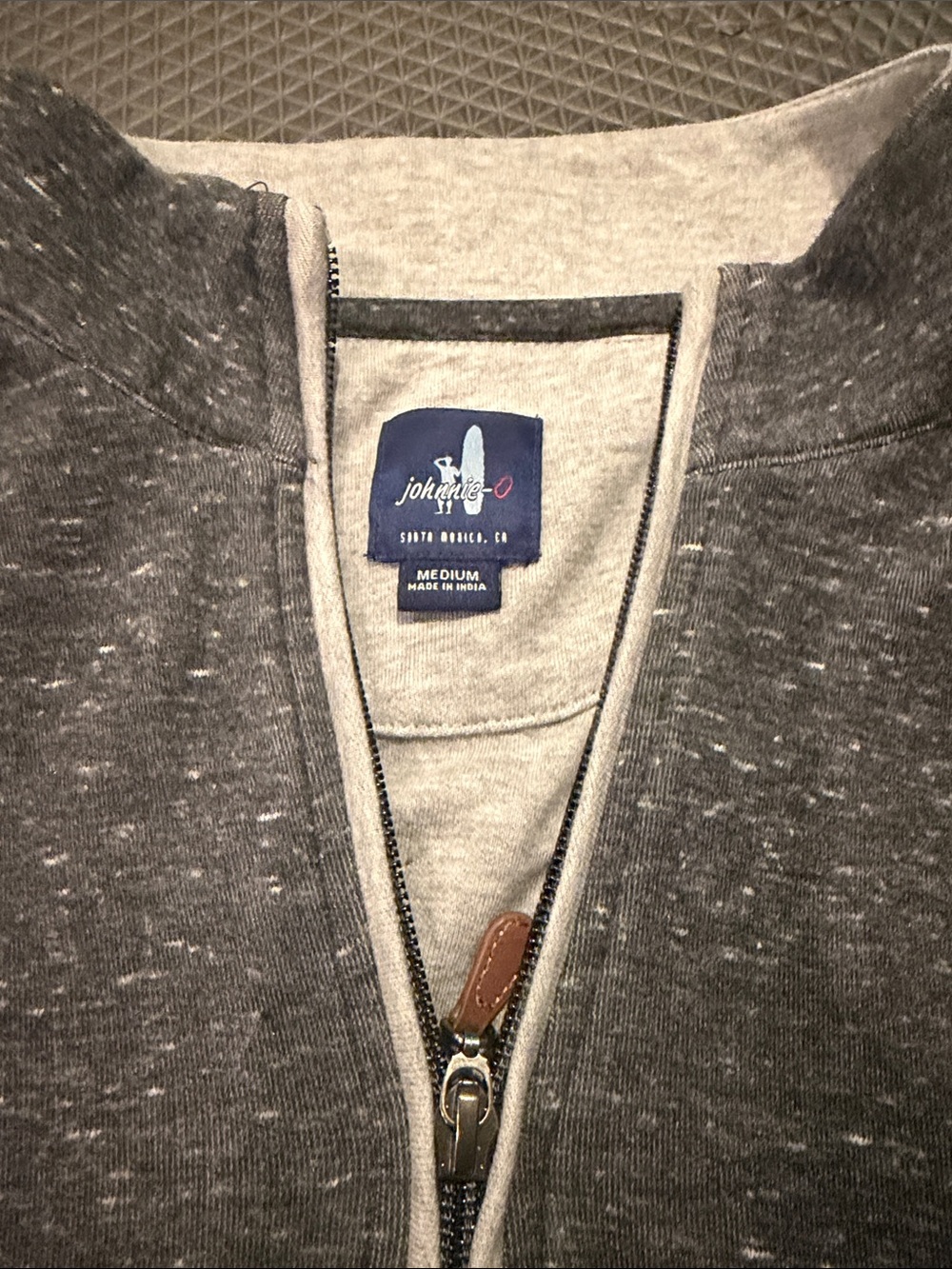 johnnie-O Men’s Charcoal Speckled Zip-Up Sweater with Contrast Trim